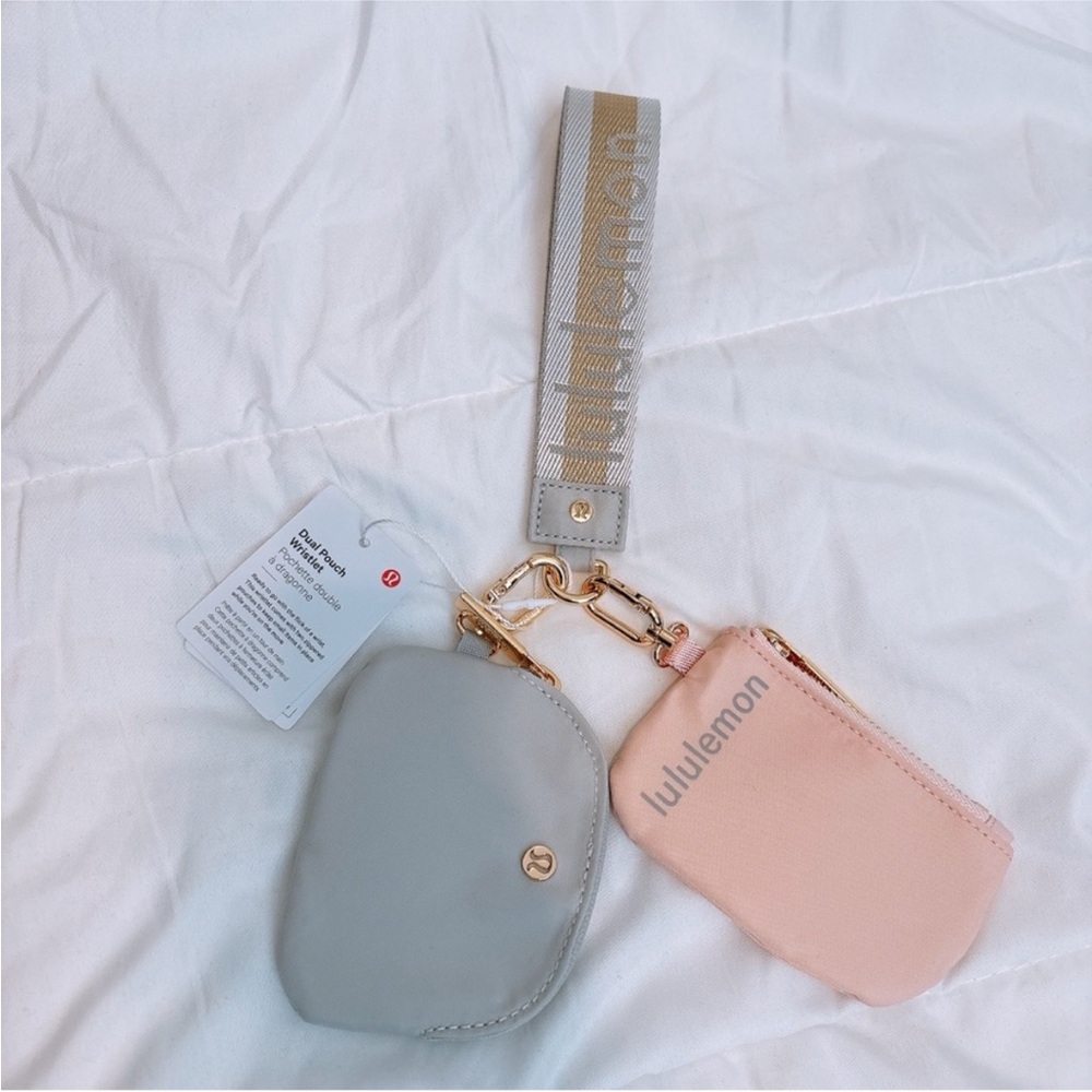 Lululemon Dual Pouch wristlet pink/ gold